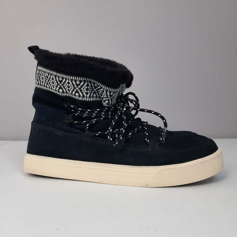 Toms Alpine Women's Black Suede Leather Faux Fur Lined Boots size 10